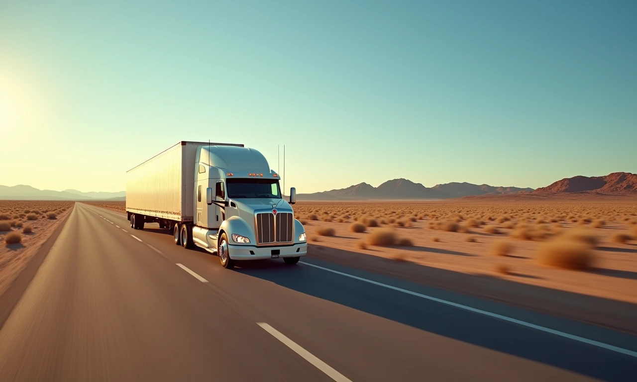 Semi-truck crossing US-Mexico border at El Paso commercial freight corridor