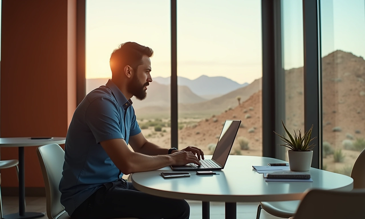 El Paso tech founder reviewing revenue-based financing on laptop