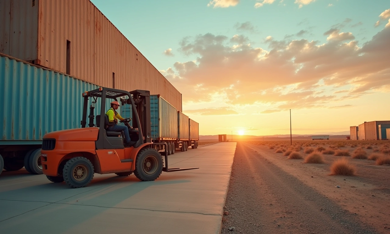 Cross-border logistics warehouse near Santa Teresa NM with desert backdrop