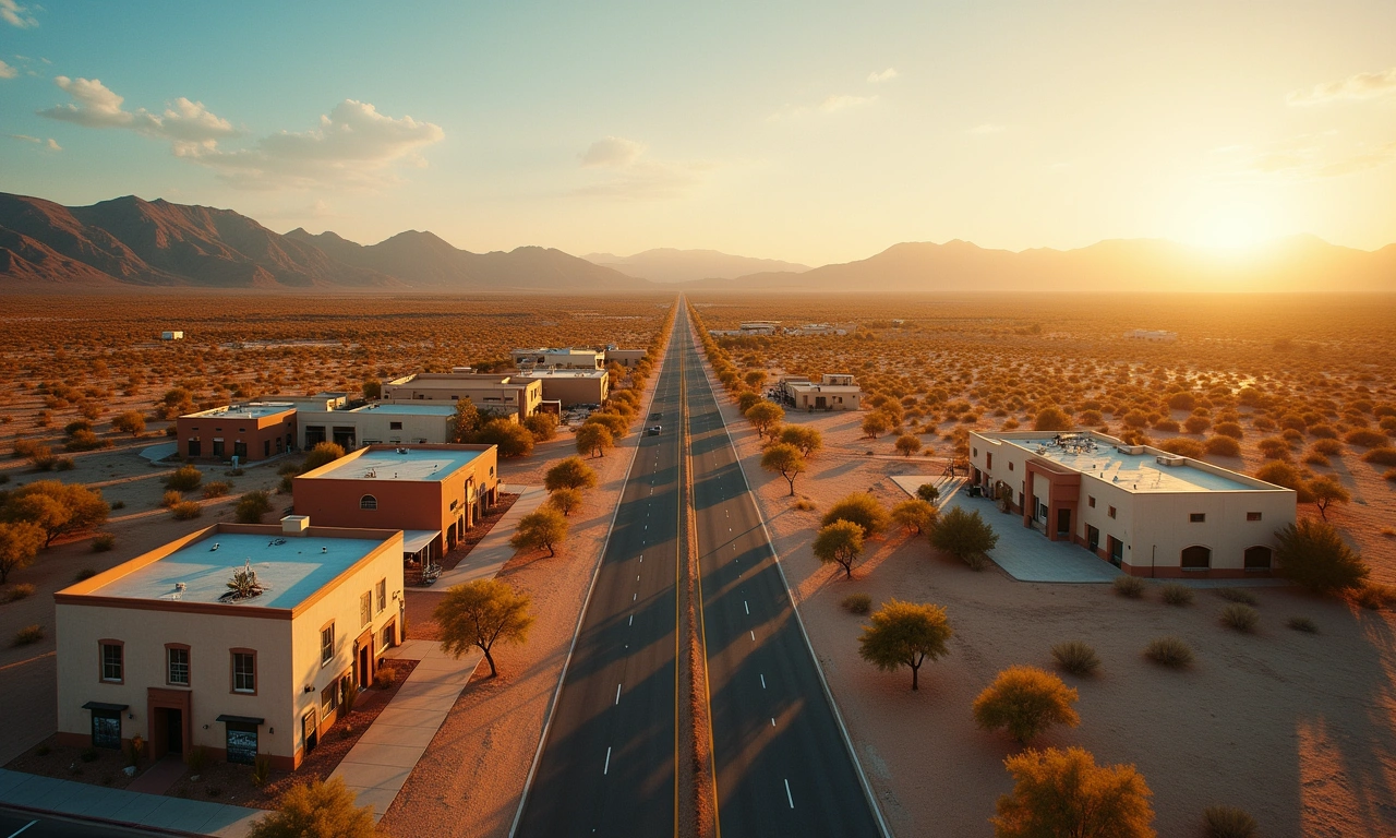 Aerial view of Socorro TX commercial corridor with Franklin Mountains