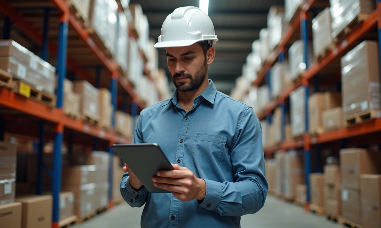 Supply chain manager reviewing inventory data in El Paso distribution center