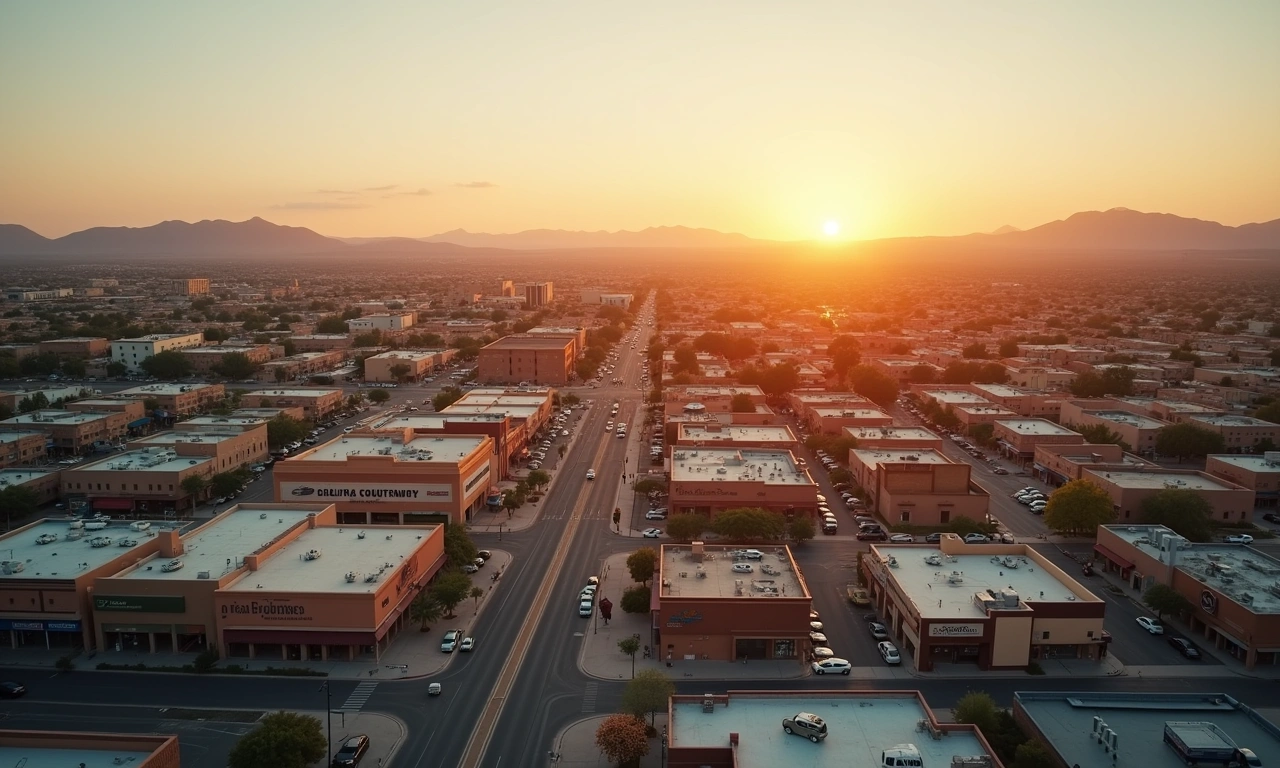 Aerial view of El Paso business corridor and Franklin Mountains