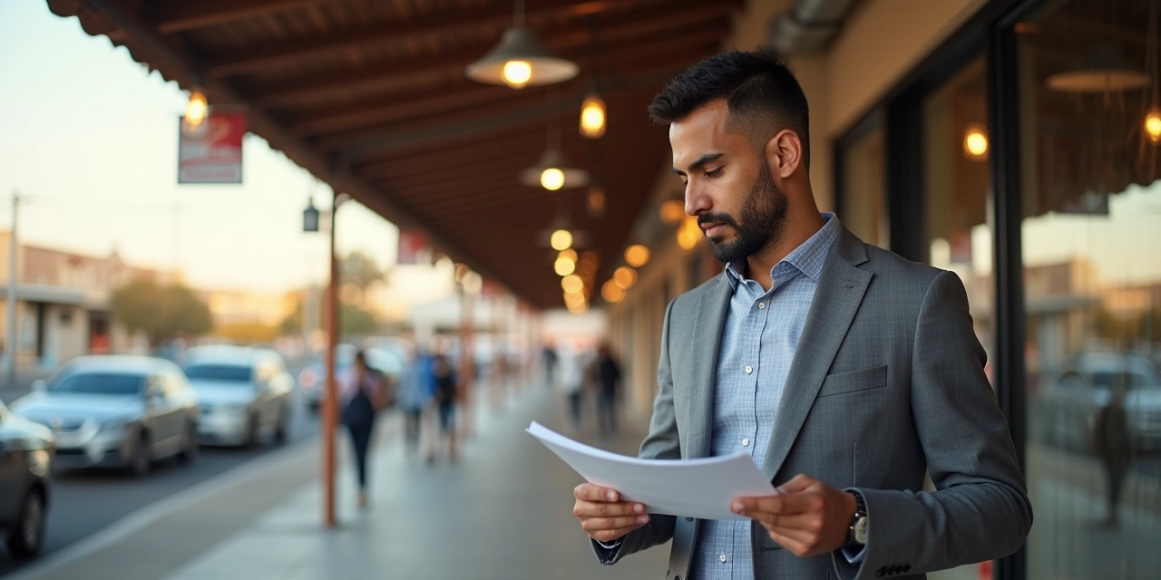 Hispanic business owner reviewing financing options in El Paso storefront